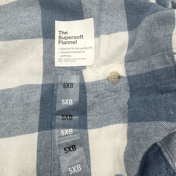 NWT Sonoma Men's Big & Tall Blue White Plaid Long Sleeve Flannel Size 5XB - Picture 4 of 7